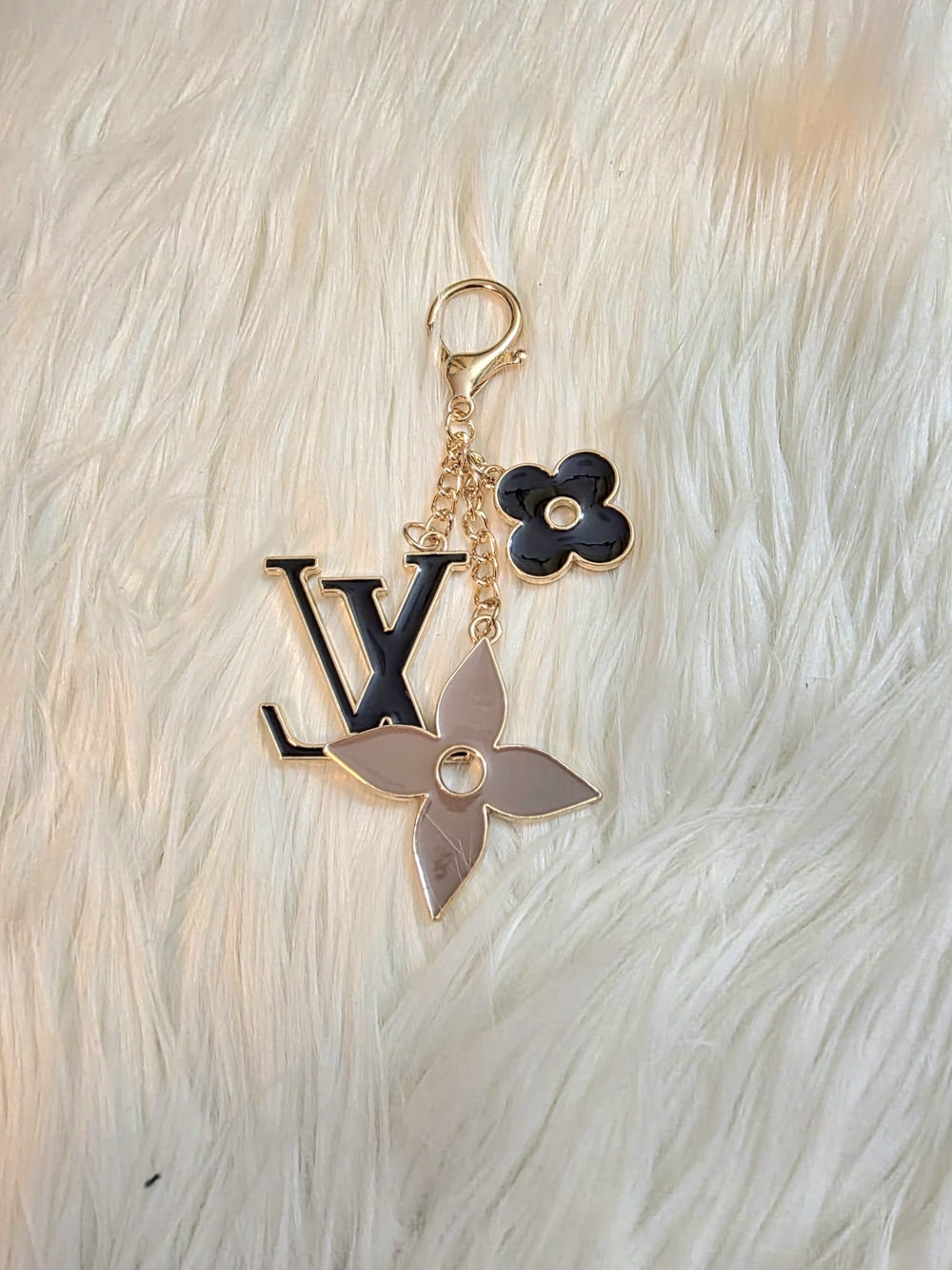 Gold Key & Charm Holder with Black and Beige Accents
